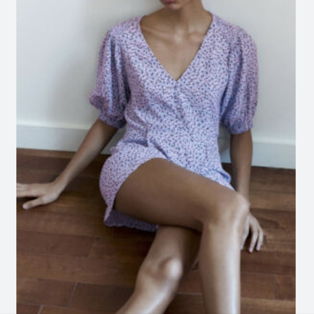 Zara Lilac Floral Print Cottagecore Romper